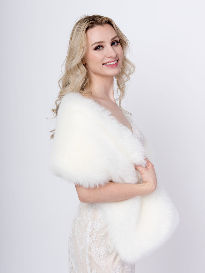 Light ivory faux fur wrap bridal shawl