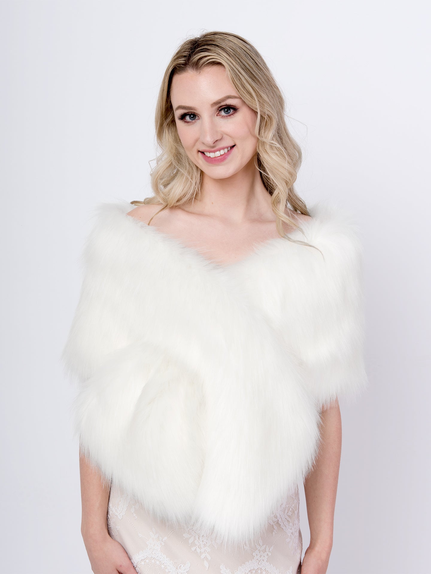 Ivory faux fur wrap with longer furs