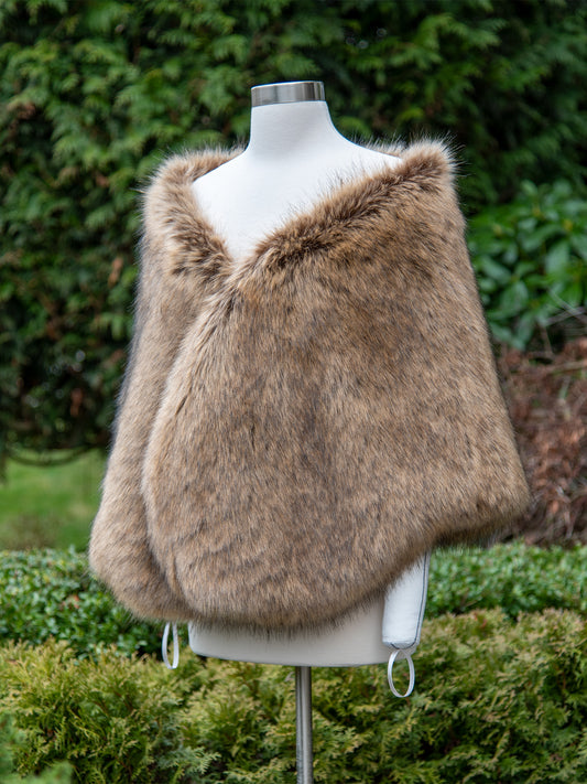 20" wide brown faux fur wrap with black tips
