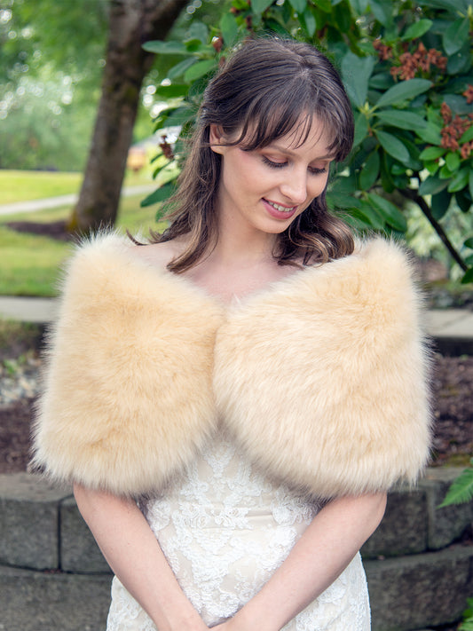 Champagne faux fur wrap bridal shawl wedding stole