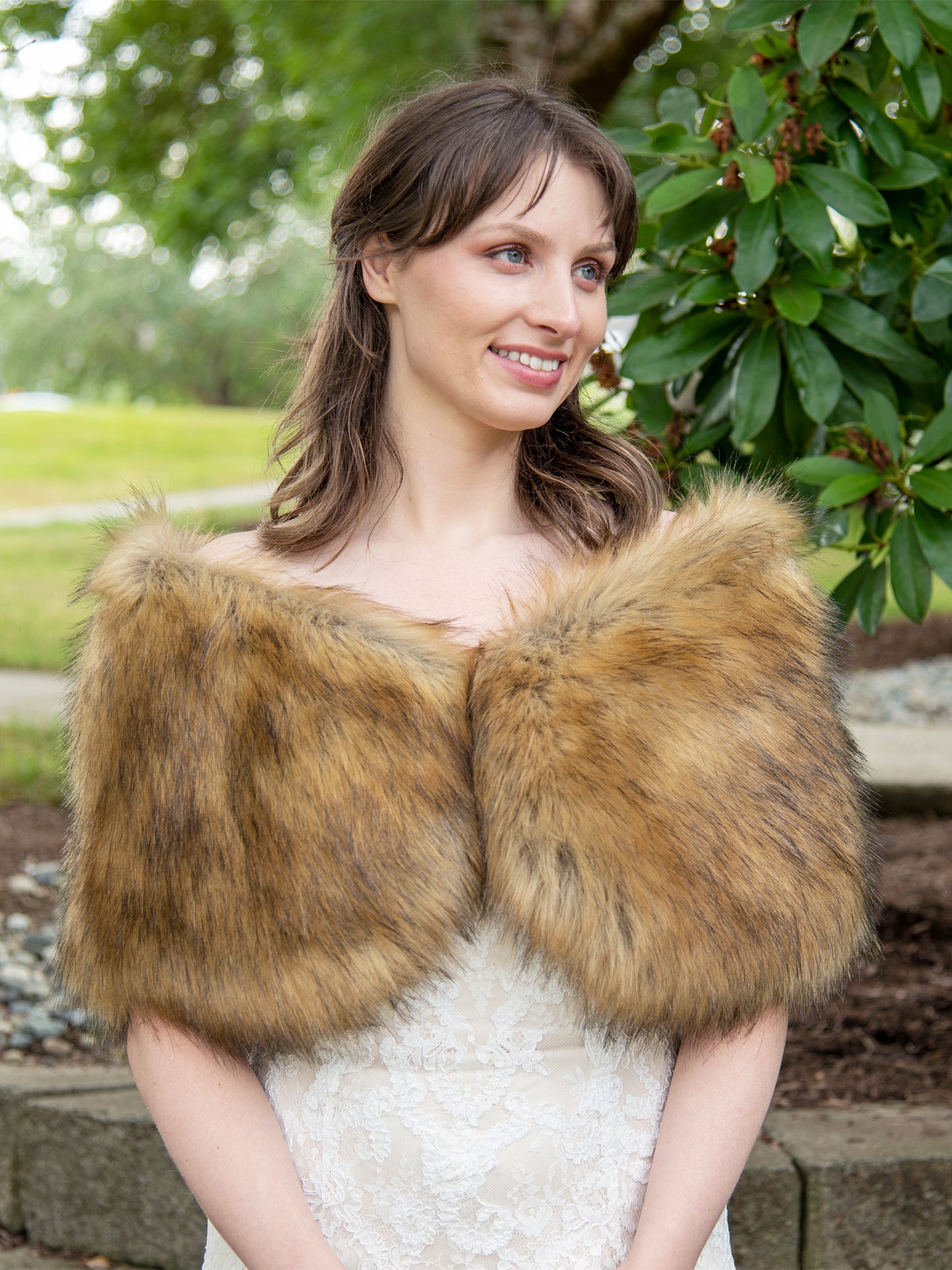 Brown faux fur wrap bridal stole