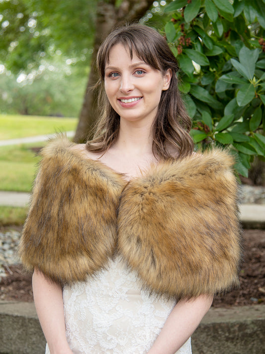 Brown faux fur wrap bridal stole
