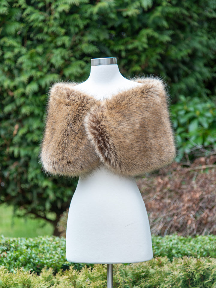 Brown faux fur wrap bridal shawl