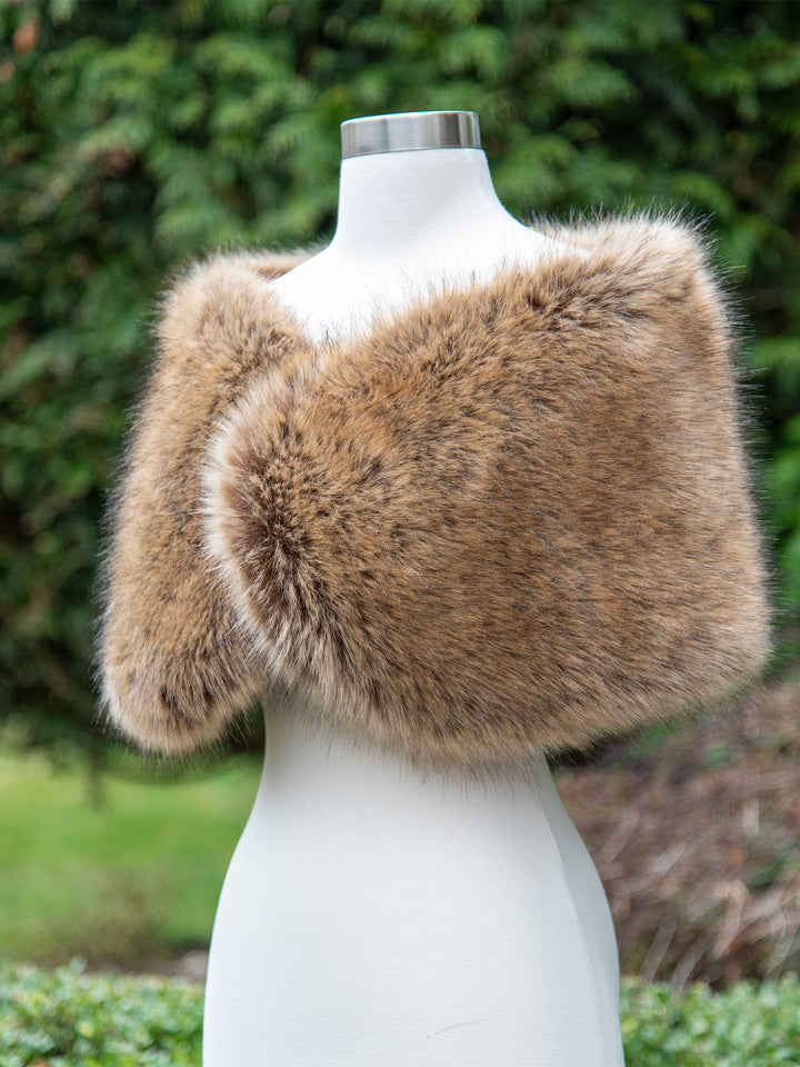 Brown faux fur wrap bridal shawl