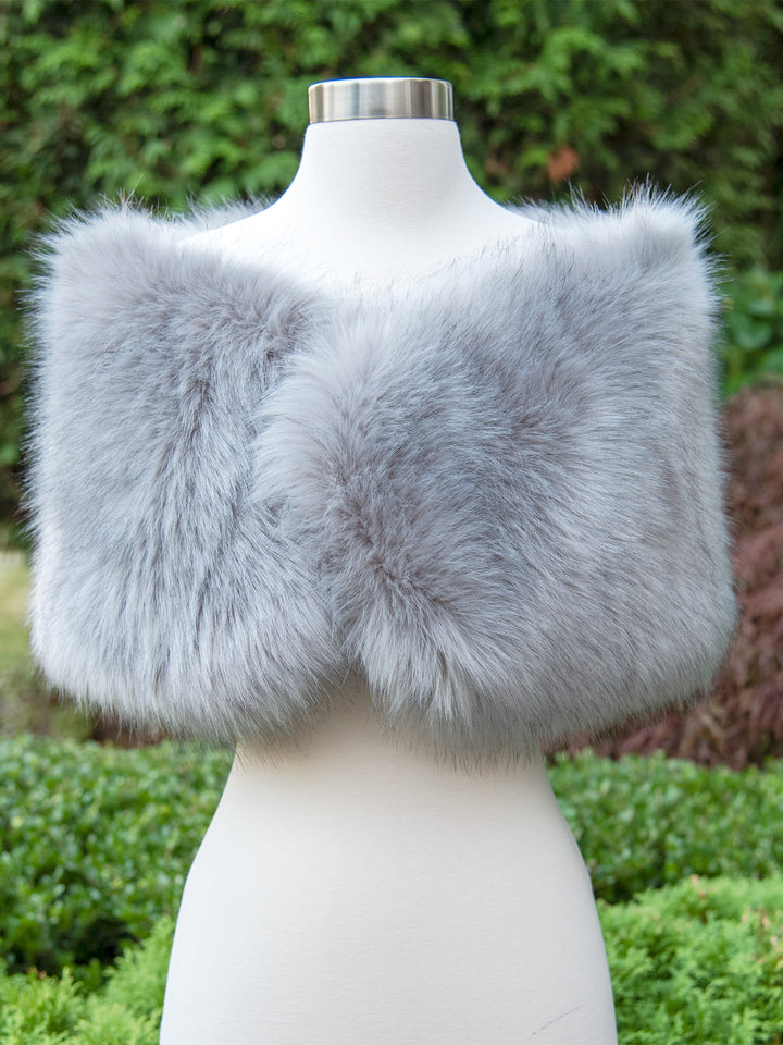 Gray faux fur wrap bridal shawl