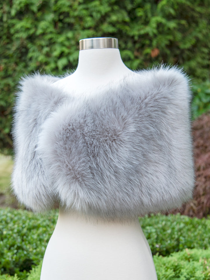 Gray faux fur wrap bridal shawl