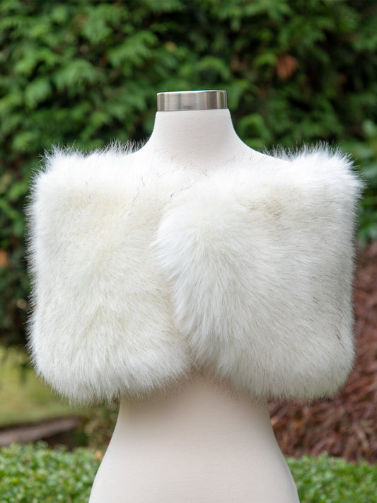 Ivory faux fur wrap bridal shawl with darker tips