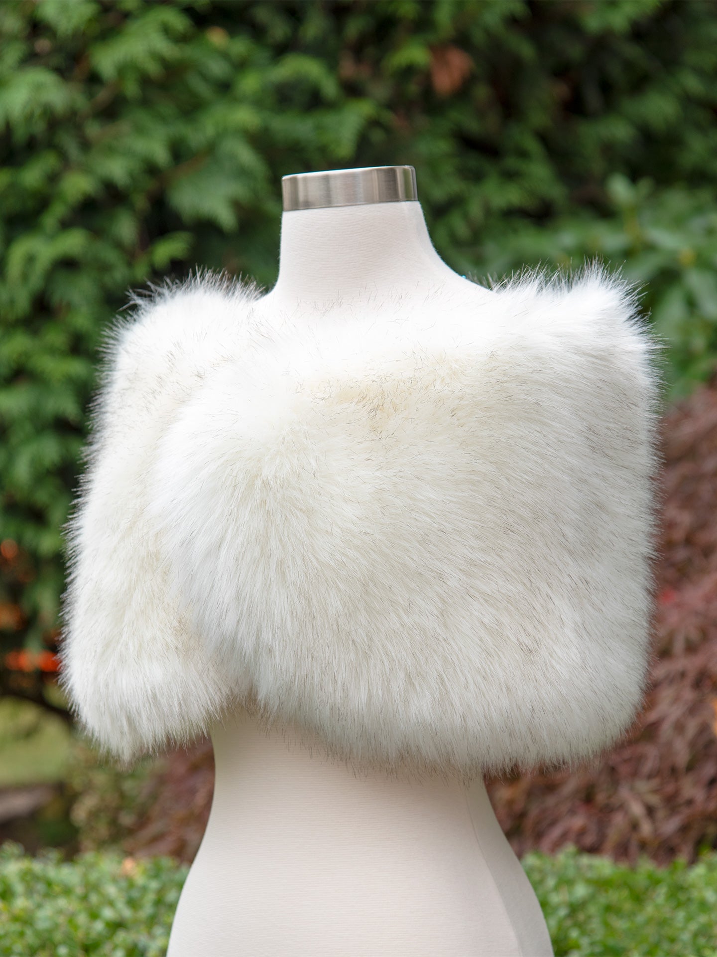 Ivory faux fur wrap bridal shawl with darker tips