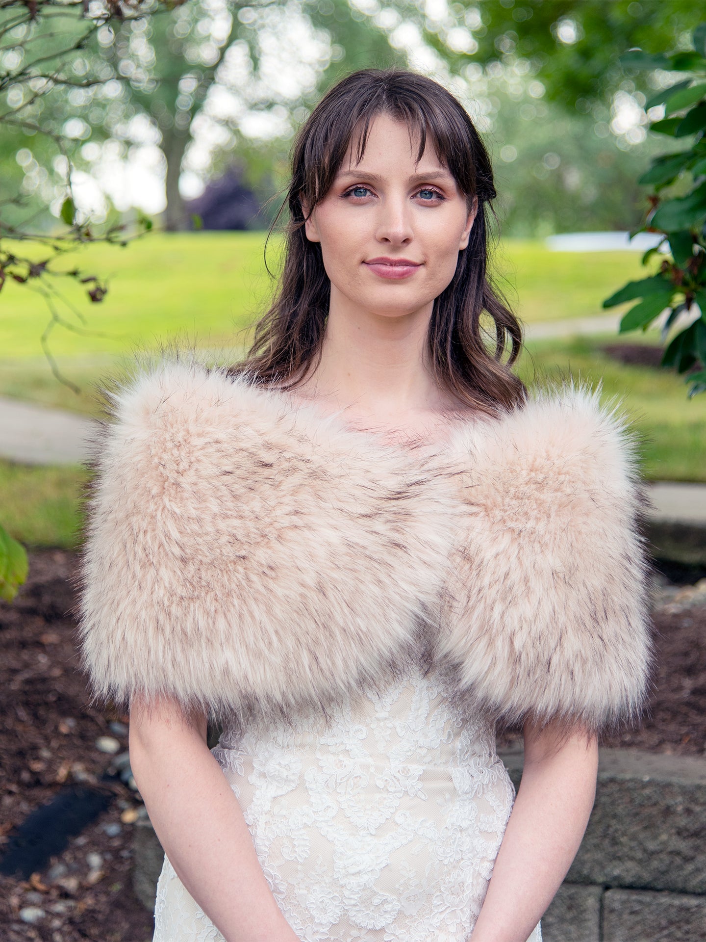 Light blush faux fur wrap bridal stole B012-light-blush