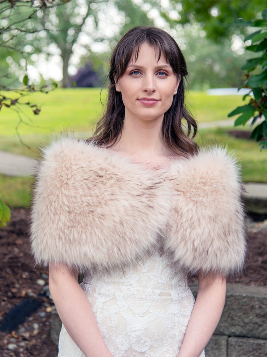 Light blush faux fur wrap bridal stole B012-light-blush