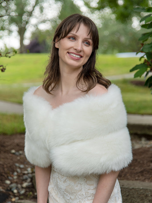 Ivory faux fur wrap bridal shawl wedding stole