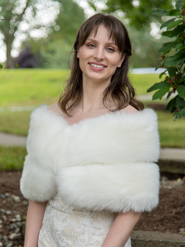 Ivory faux fur wrap bridal shawl wedding stole