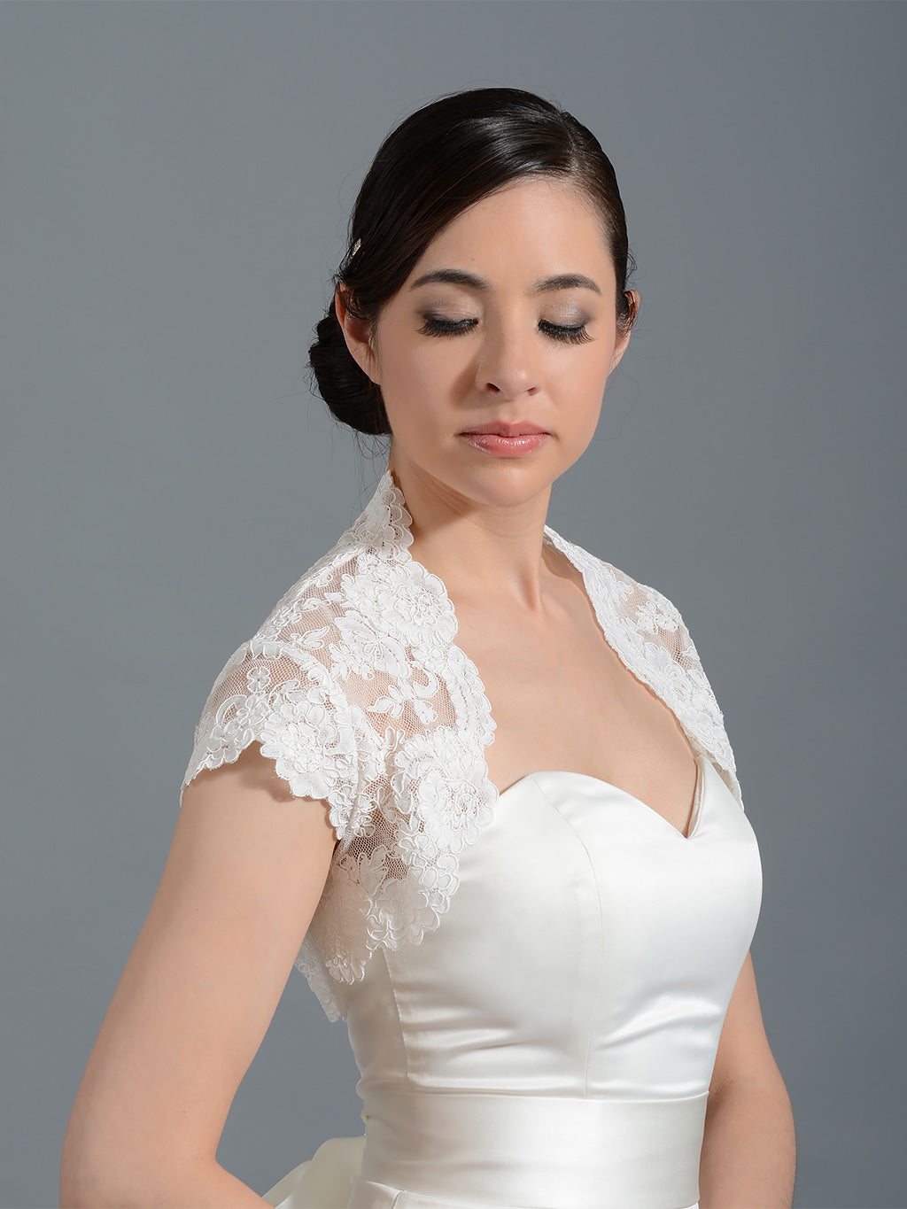 Cap sleeve bridal alencon lace bolero jacket