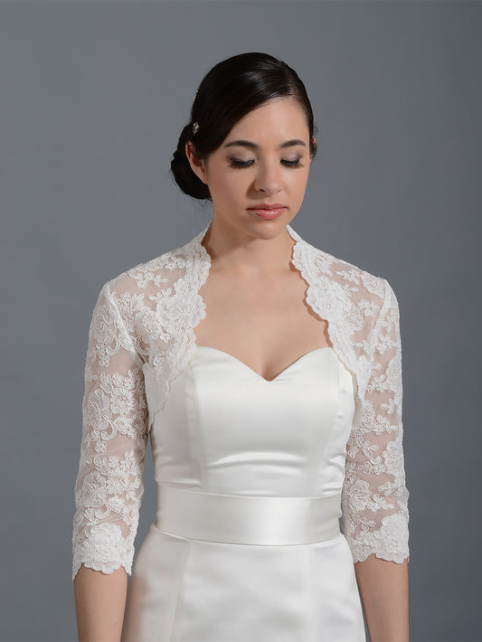 3/4 sleeve bridal alencon lace bolero jacket