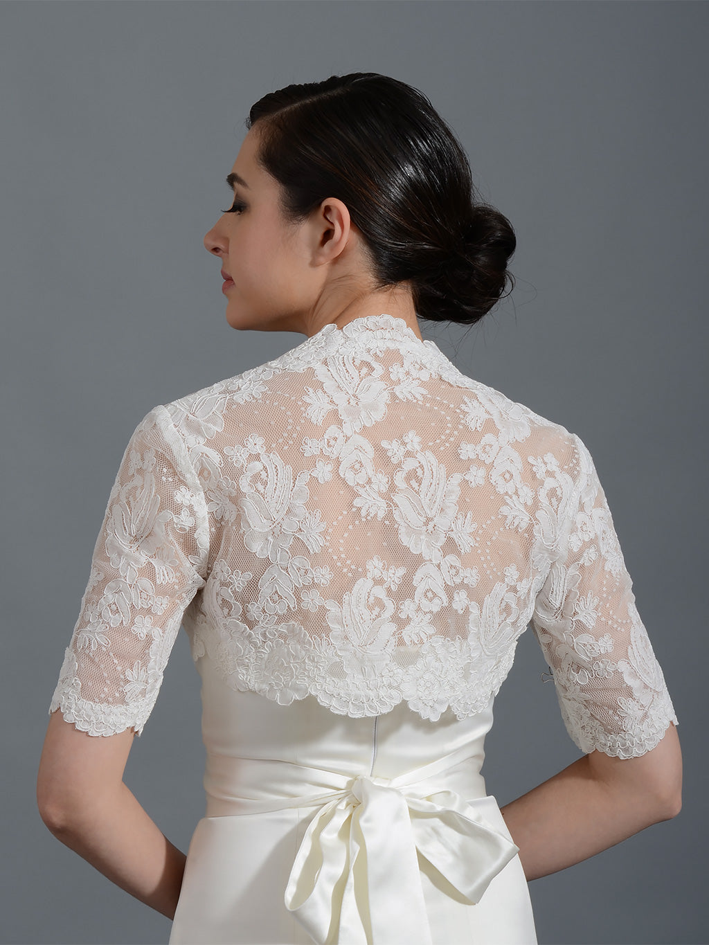 Elbow sleeve bridal alencon lace bolero jacket