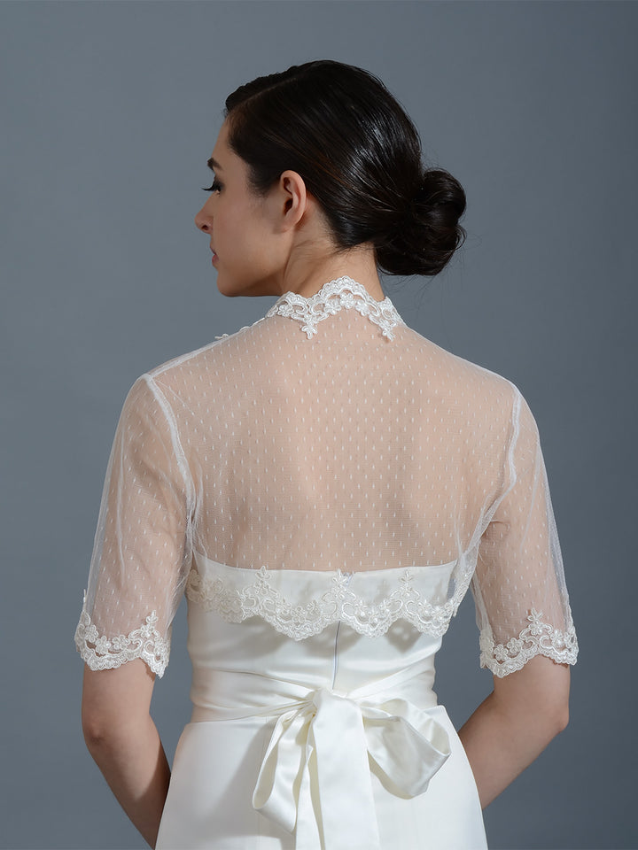 Ivory elbow length bridal dot lace wedding bolero