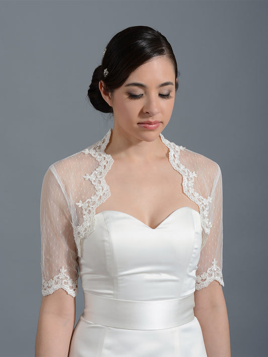 Ivory elbow length bridal dot lace wedding bolero