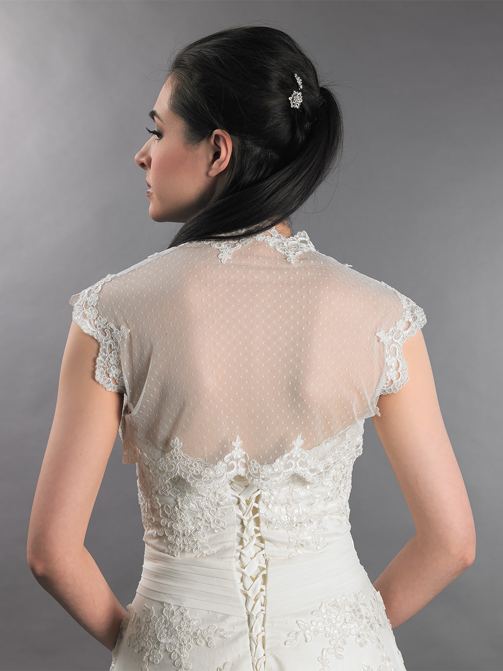 Ivory sleeveless bridal dot lace wedding bolero jacket
