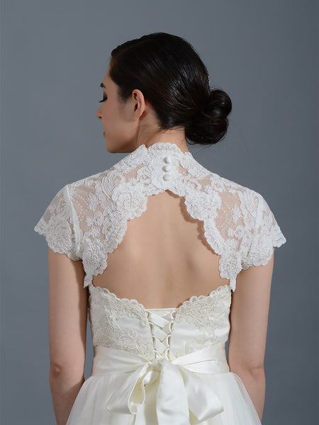 Ivory cap sleeve lace bolero jacket keyhole back – Tulip Bridal