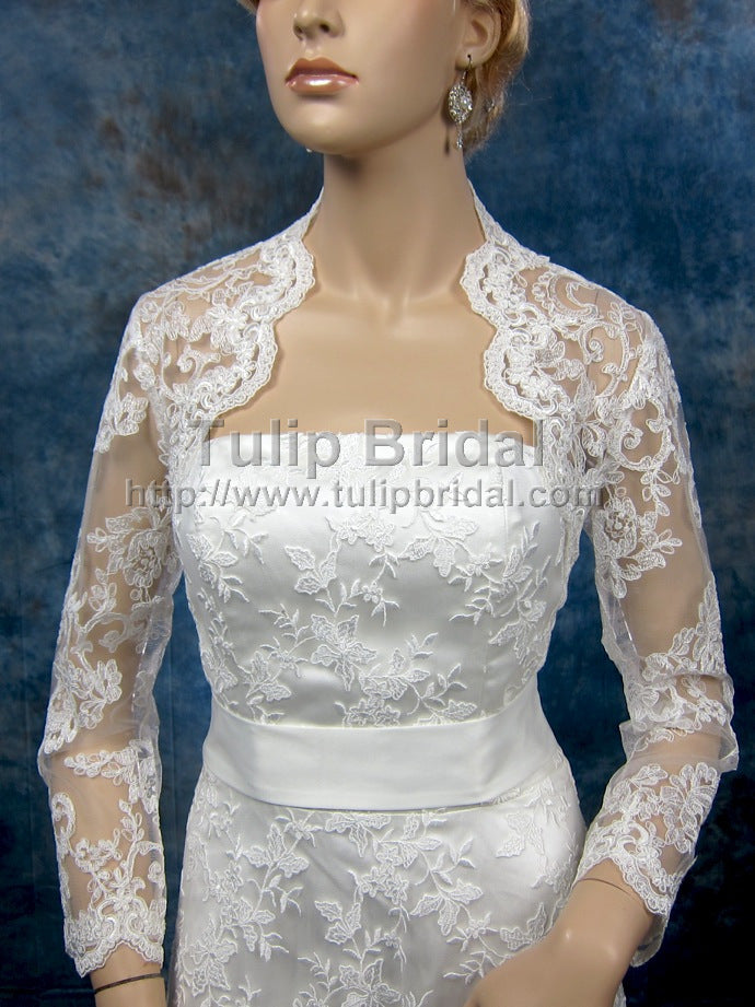 Ivory long sleeve lace bolero with keyhole back