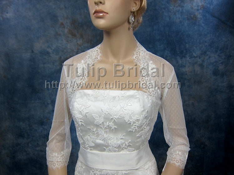 Ivory 3/4 sleeve bridal dot lace wedding bolero jacket