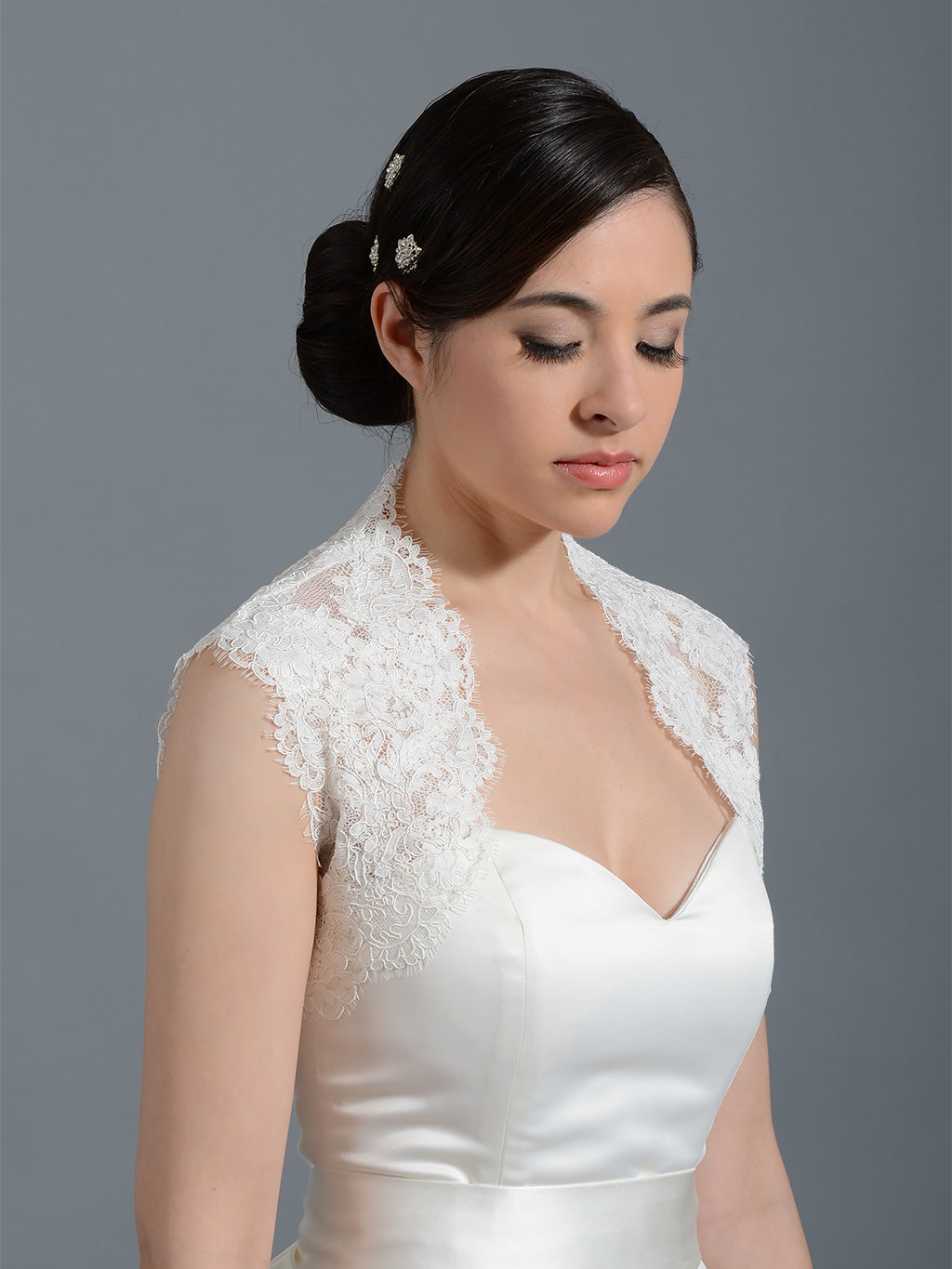 Ivory sleeveless alencon lace bolero wedding bolero jacket