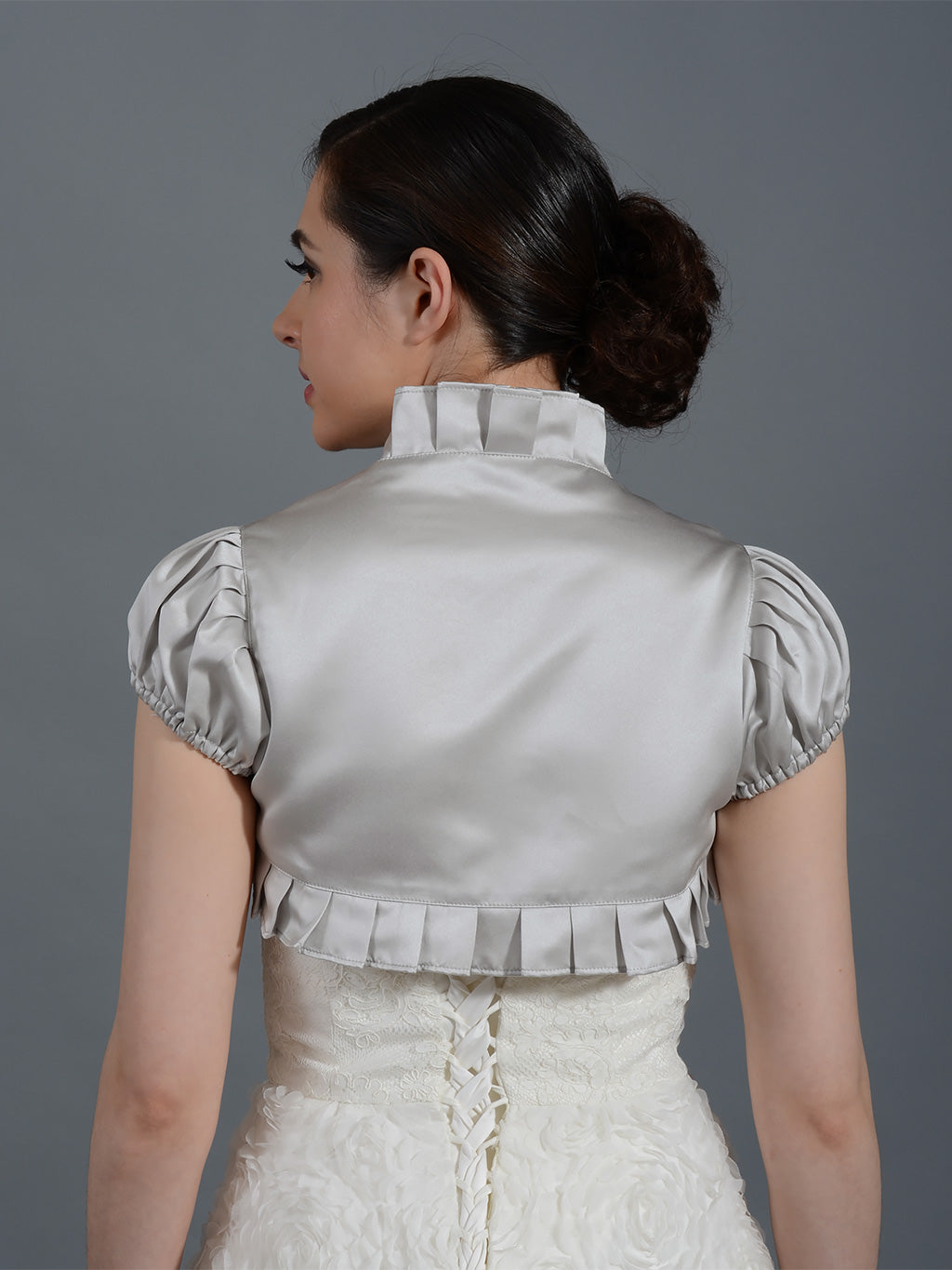 Silver short sleeve wedding satin bolero jacket