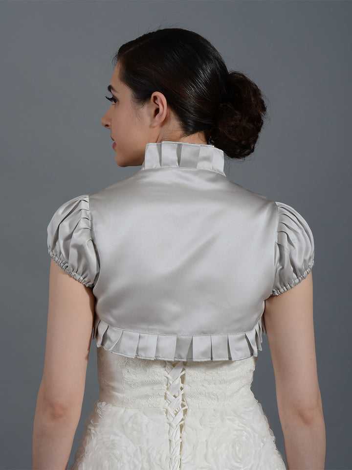 Silver short sleeve wedding satin bolero jacket