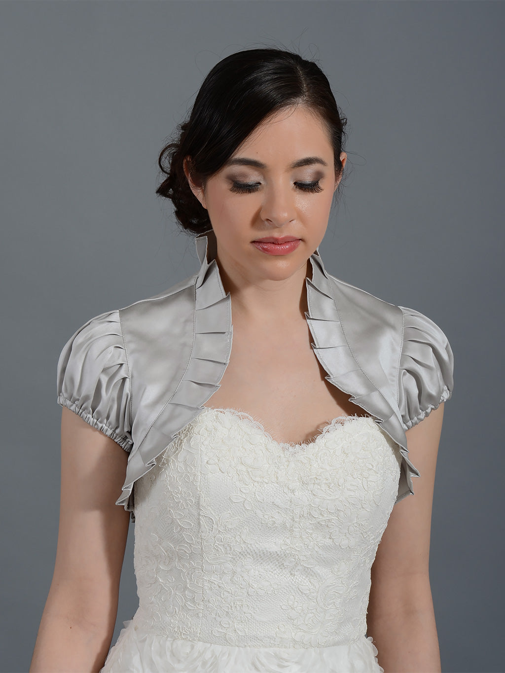 Silver short sleeve wedding satin bolero jacket