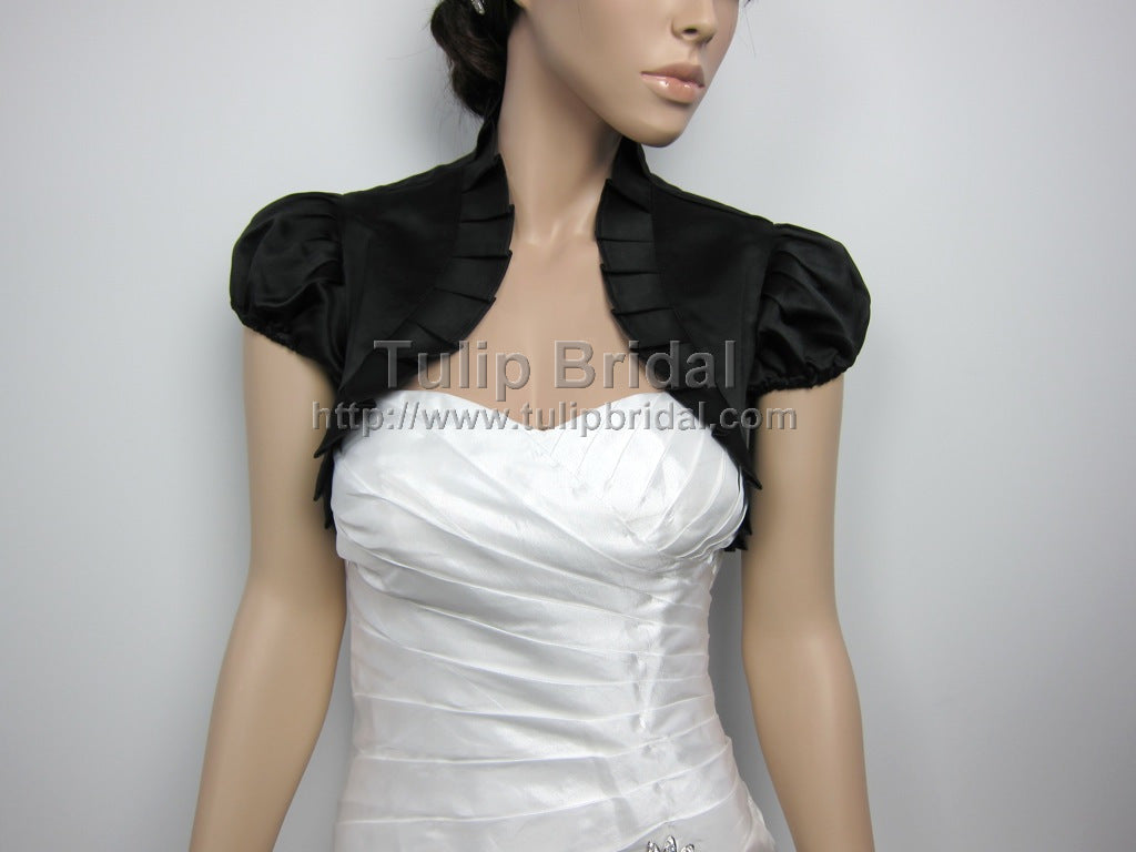 Black short sleeve wedding satin bolero jacket