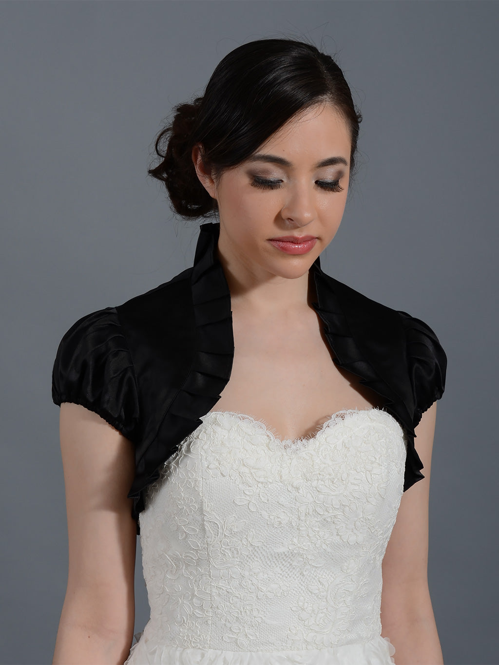 Black short sleeve wedding satin bolero jacket