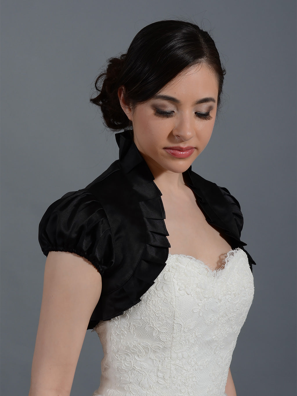 Black short sleeve wedding satin bolero jacket