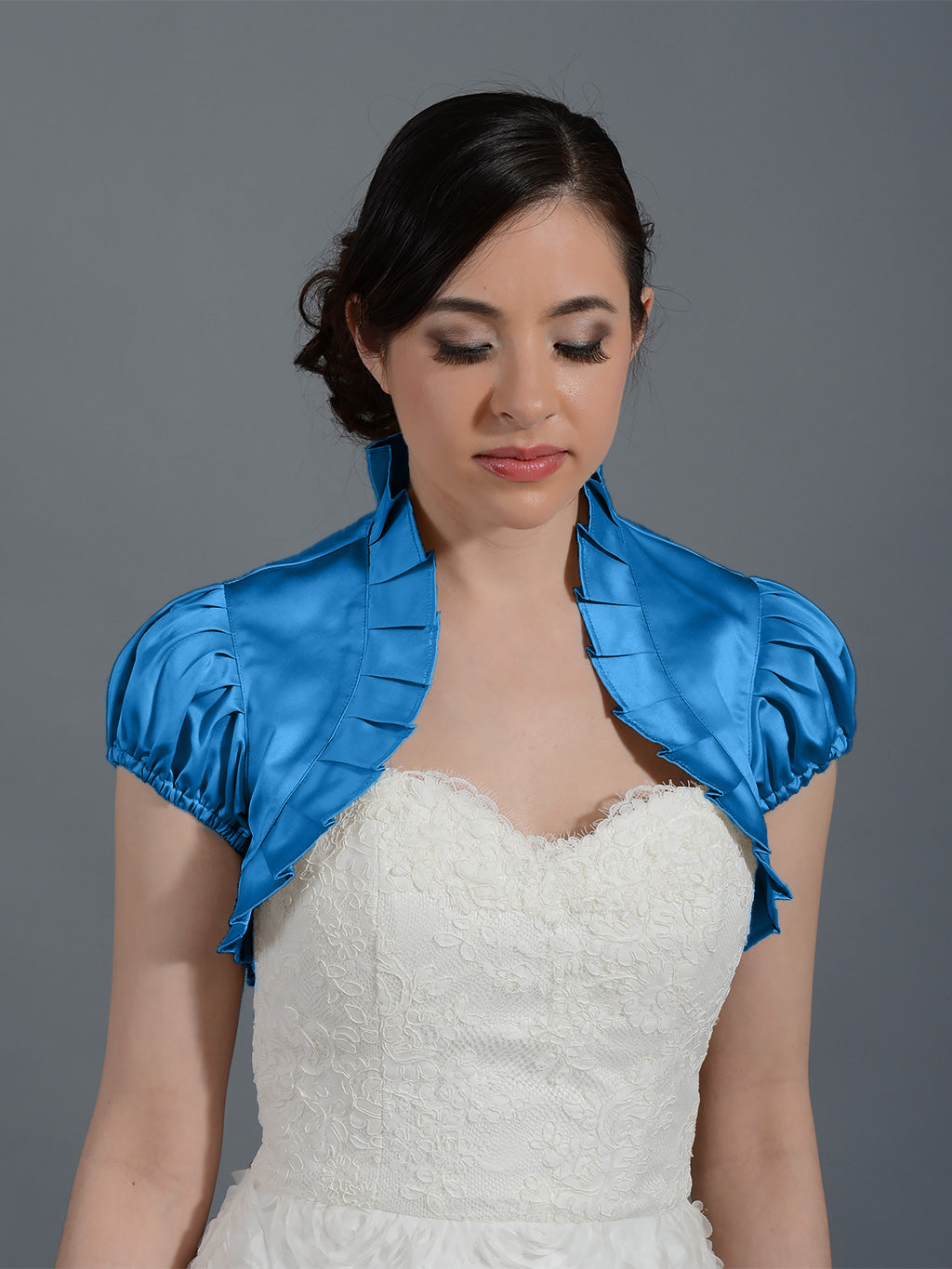Bright Blue sleeve wedding satin bolero jacket