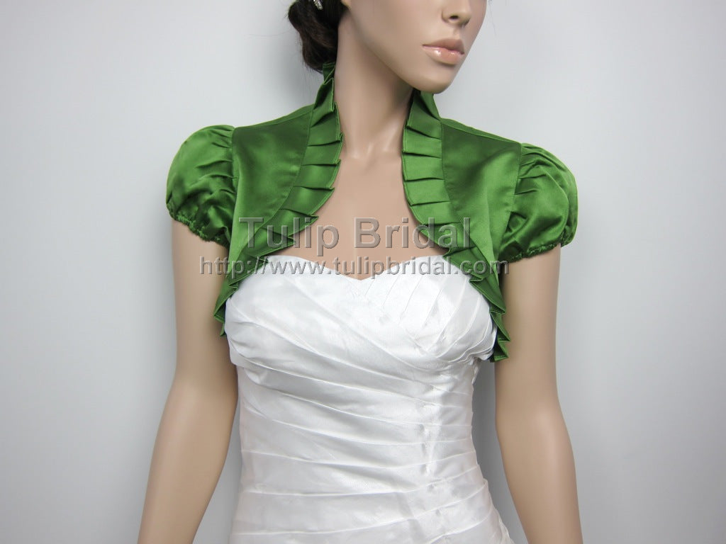 Moss Green sleeve wedding satin bolero jacket, Small Moss Green sleeve wedding satin bolero jacket, Small