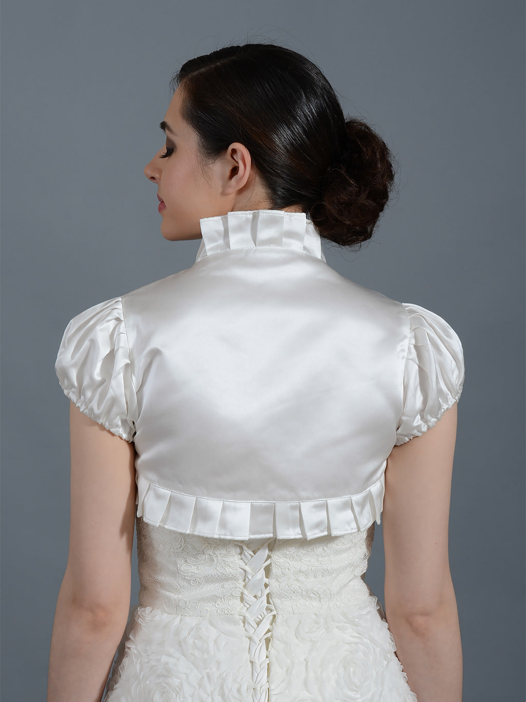 satin bolero for wedding dress Bianco Ivory Chiffon Wedding Bolero with Satin Trim E92