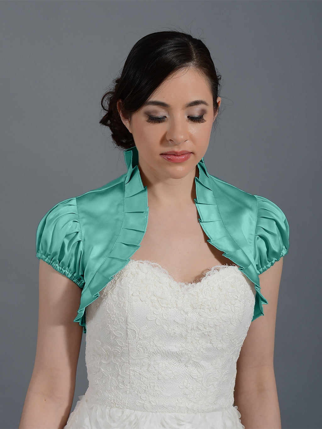 Pale Turquoise sleeve wedding satin bolero jacket