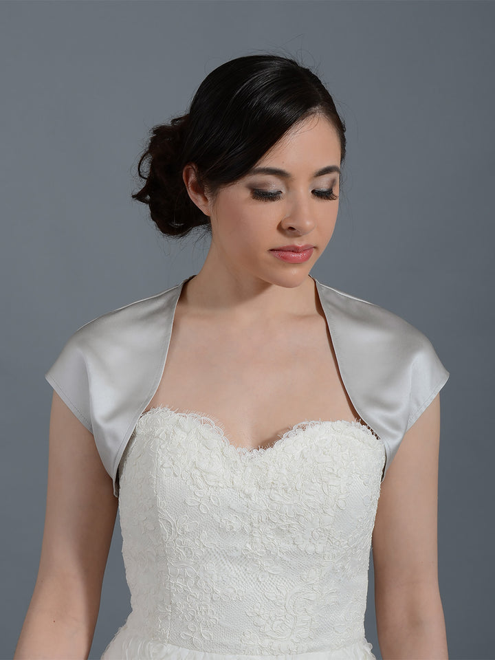 Silver sleeveless wedding satin bolero jacket