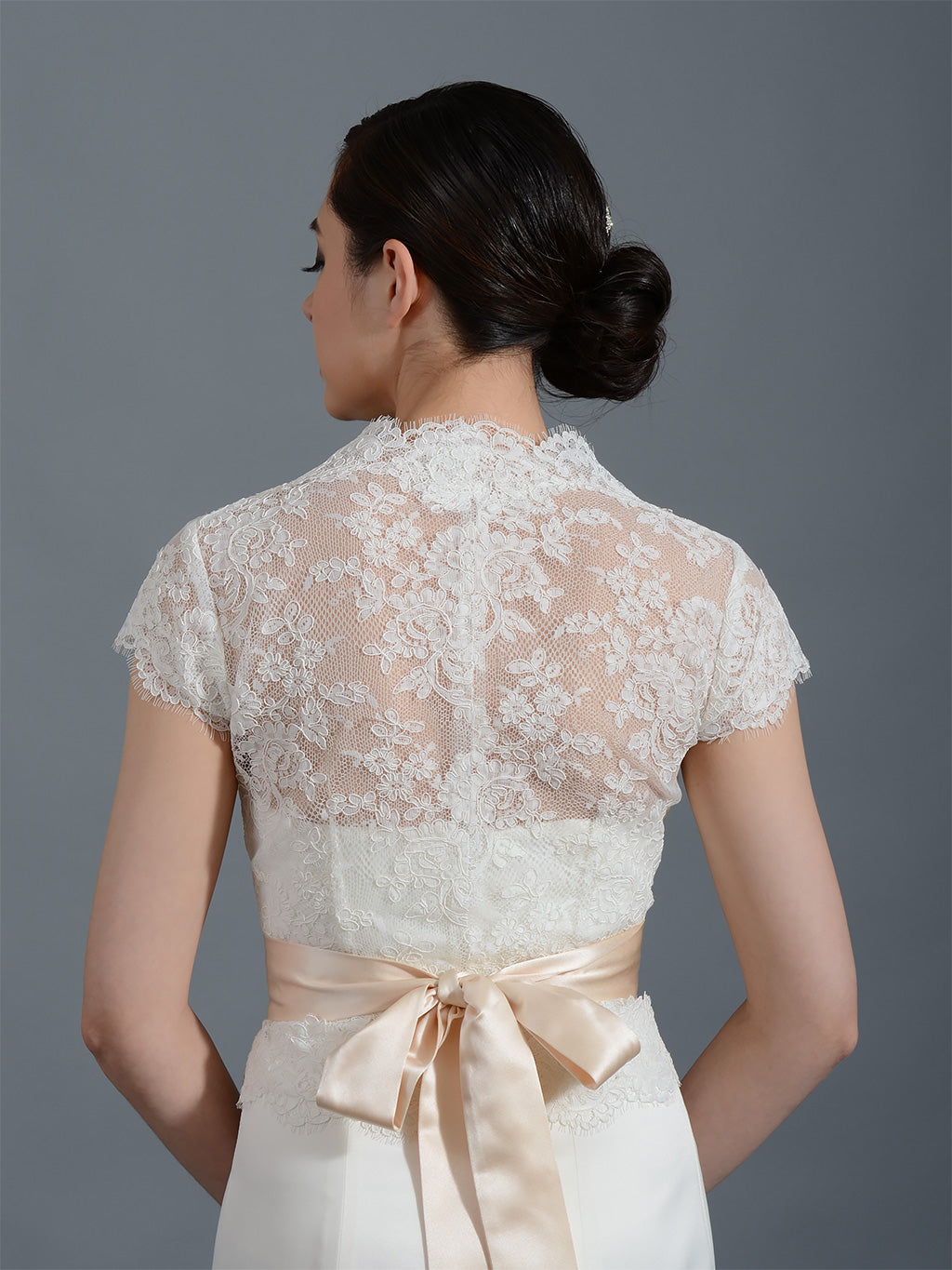 Front open Ivory Alencon Lace Wedding jacket Bridal Bolero WJ001