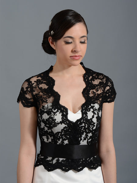 black lace dress jacket Front open Alencon Wedding jacket, Small Color:Polka Dot Posy Best Tartar Sauce Recipe Garment Measurements How to good online dress shops