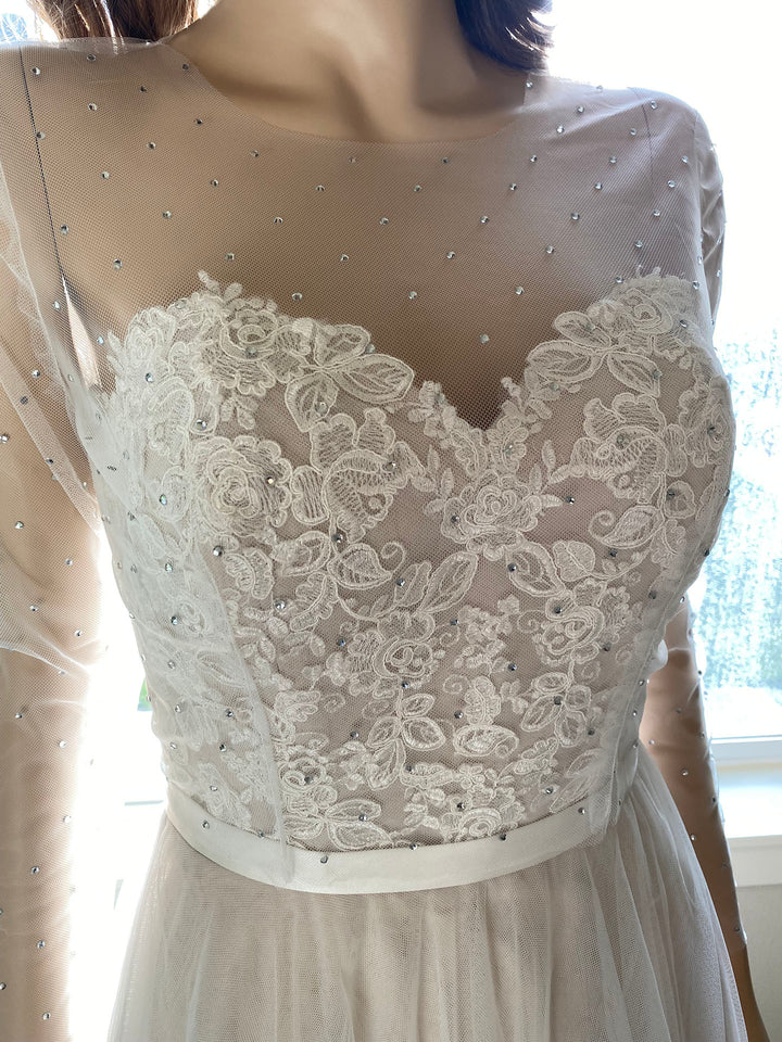 Rhinestone long sleeve wedding dress topper