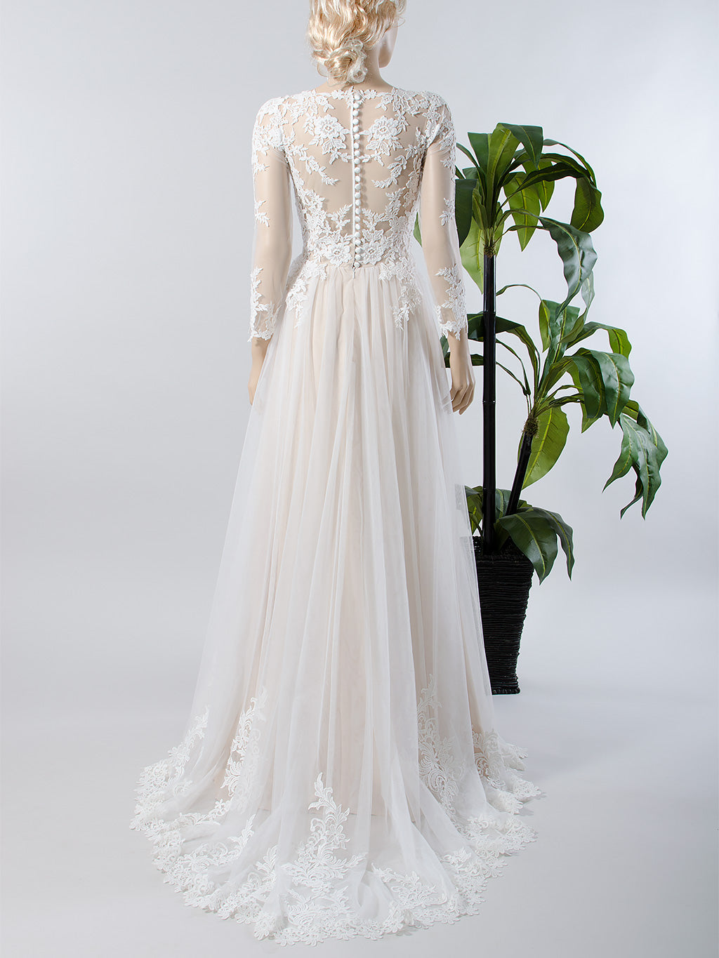long sleeve lace wedding dress with satin skirt Sheer Long Sleeves Lace Wedding Gown Satin Skirt loveangeldress