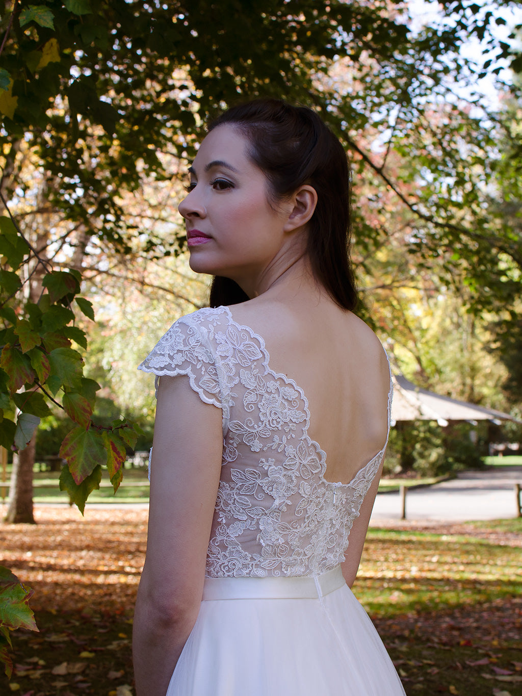 Champagne cap sleeve lace wedding dress Tulip Bridal Champagne cap sleeve lace wedding dress Tulip Bridal