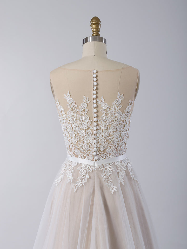 Sleeveless lace wedding dress with tulle skirt 4026