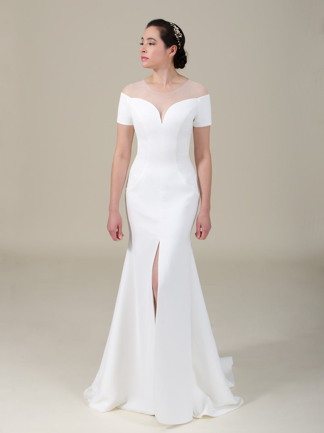 evening dress ready to ship Gown with Embellished Long Sleeves