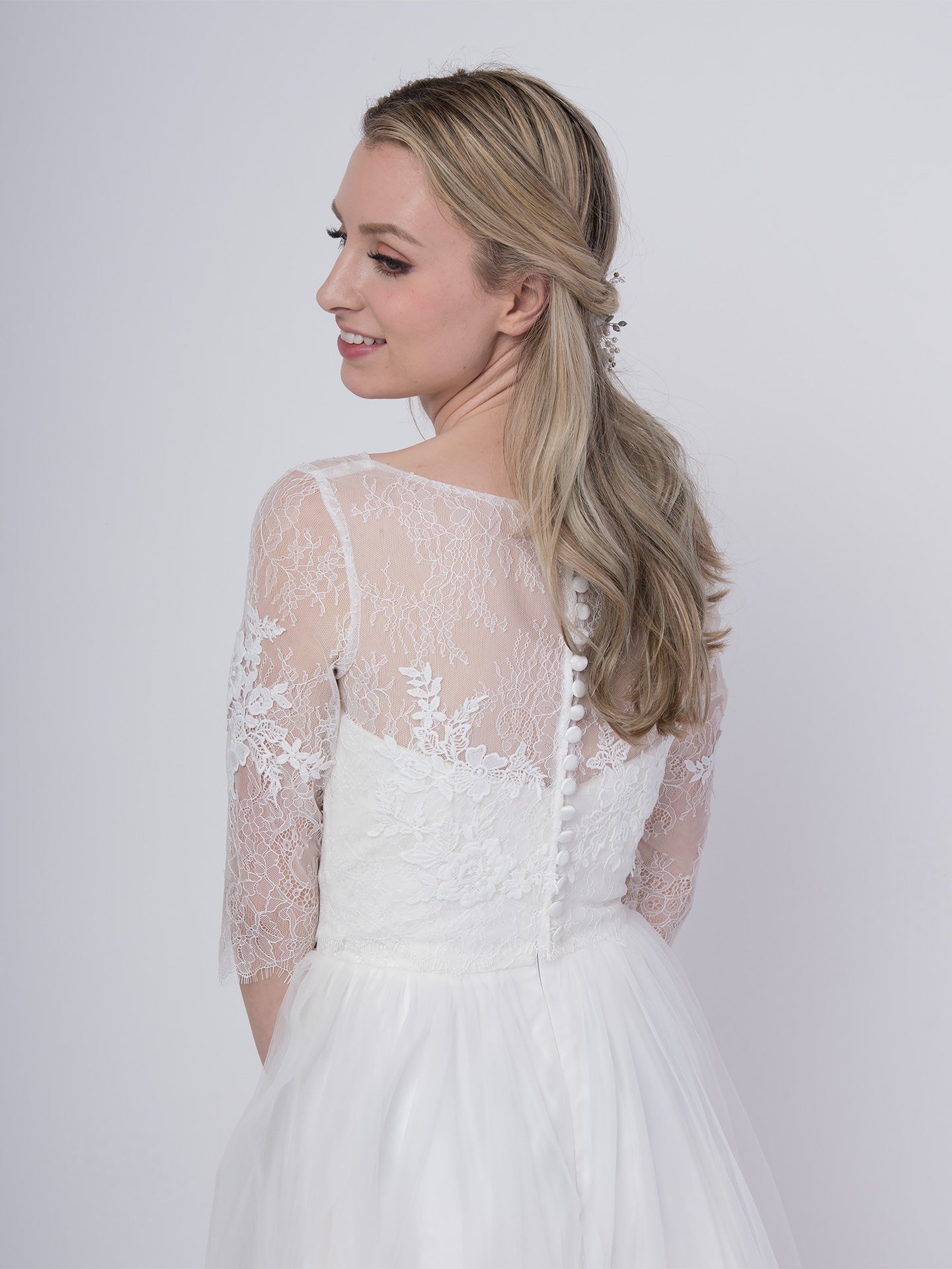 Lace wedding dress sales topper with sleeves