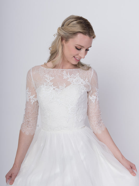 Lace wedding dress topper elbow length sleeve