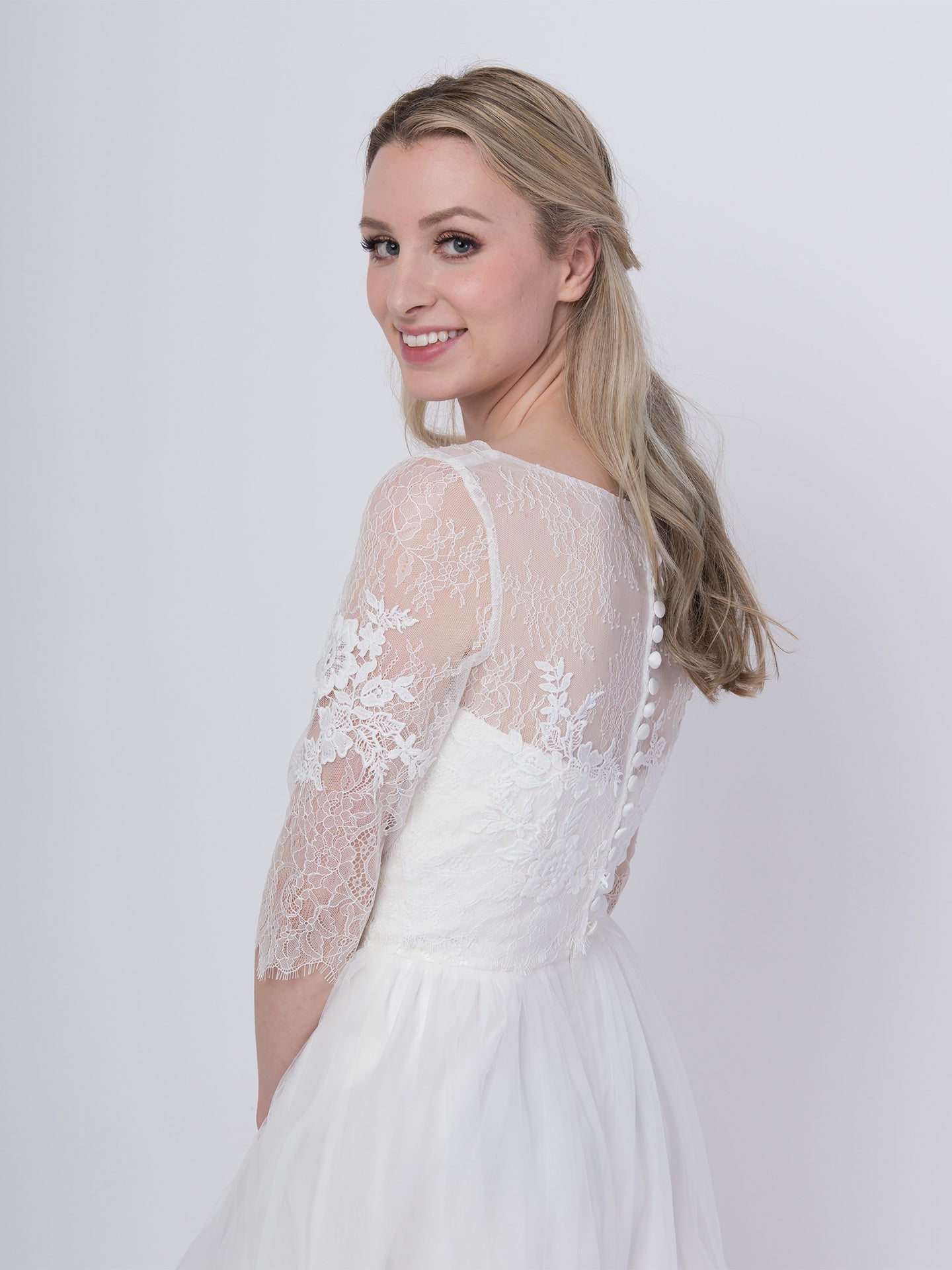 Lace wedding dress topper elbow length sleeve