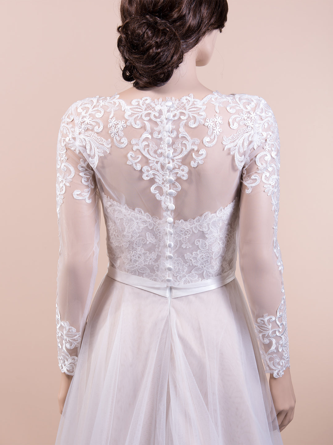 Ivory long sleeve embroidered lace wedding dress topper, Small Ivory long sleeve embroidered lace wedding dress topper, Small