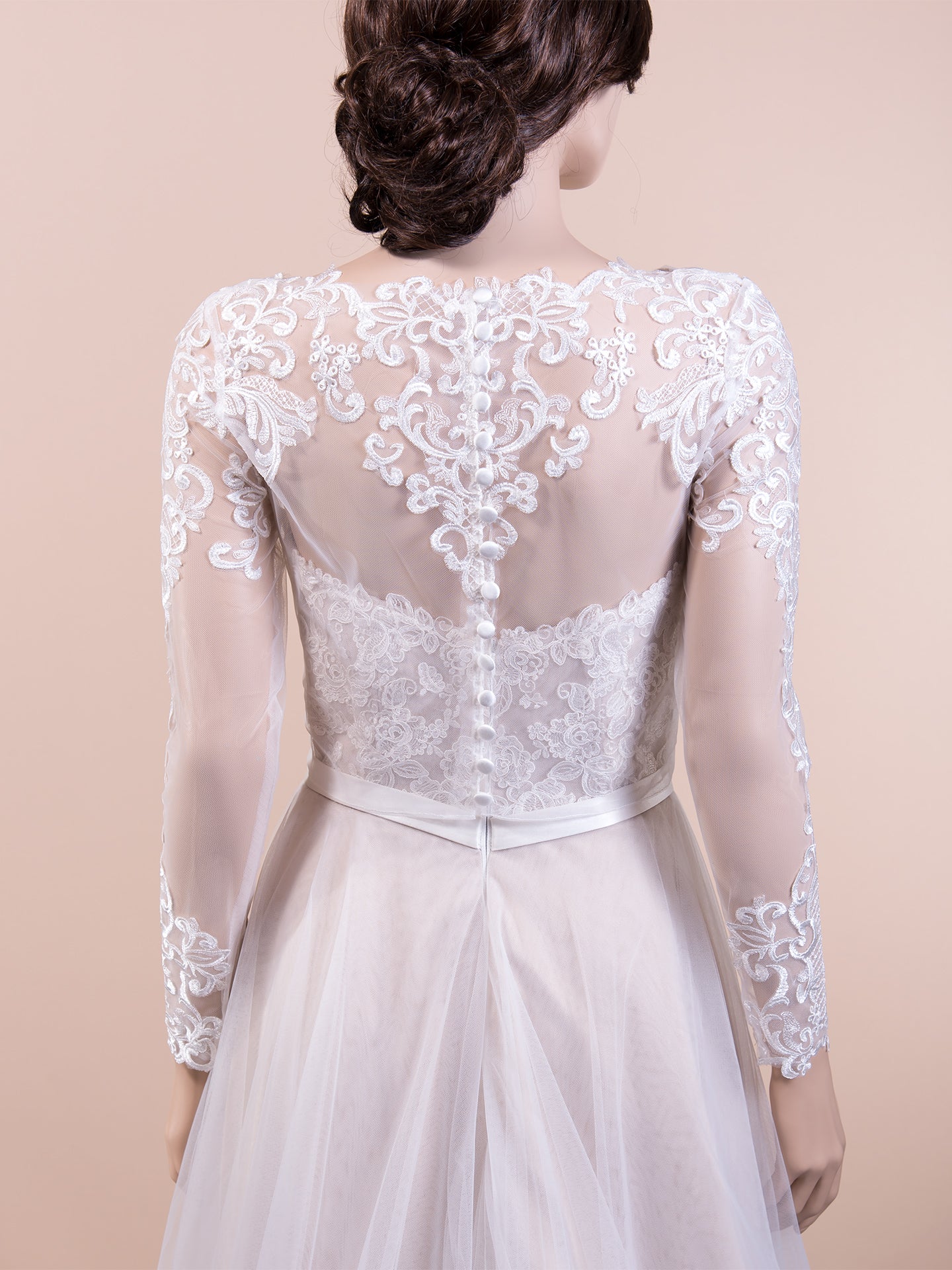 Ivory long sleeve embroidered lace wedding dress topper
