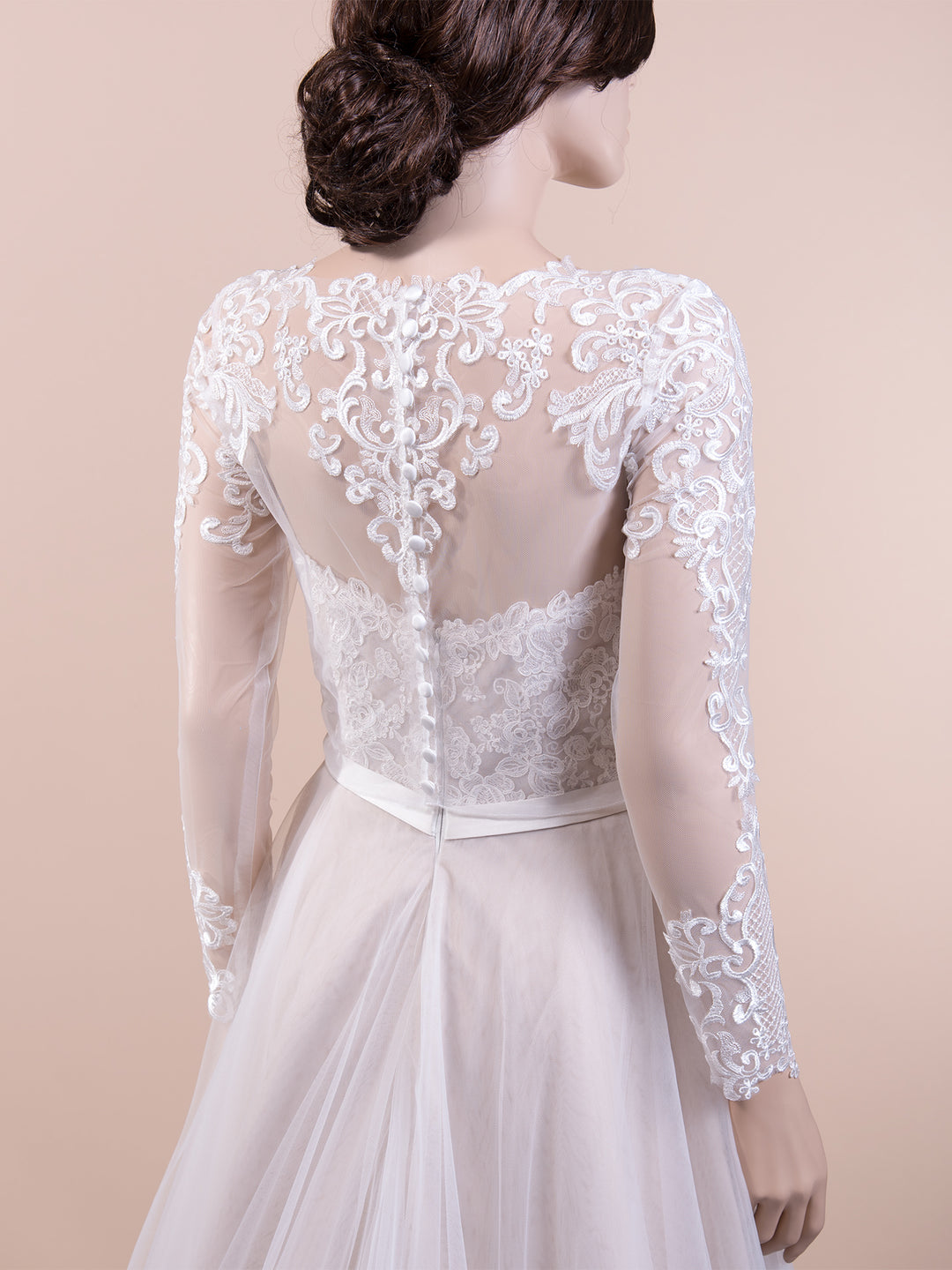 Ivory long sleeve embroidered lace wedding dress topper, Small Ivory long sleeve embroidered lace wedding dress topper, Small